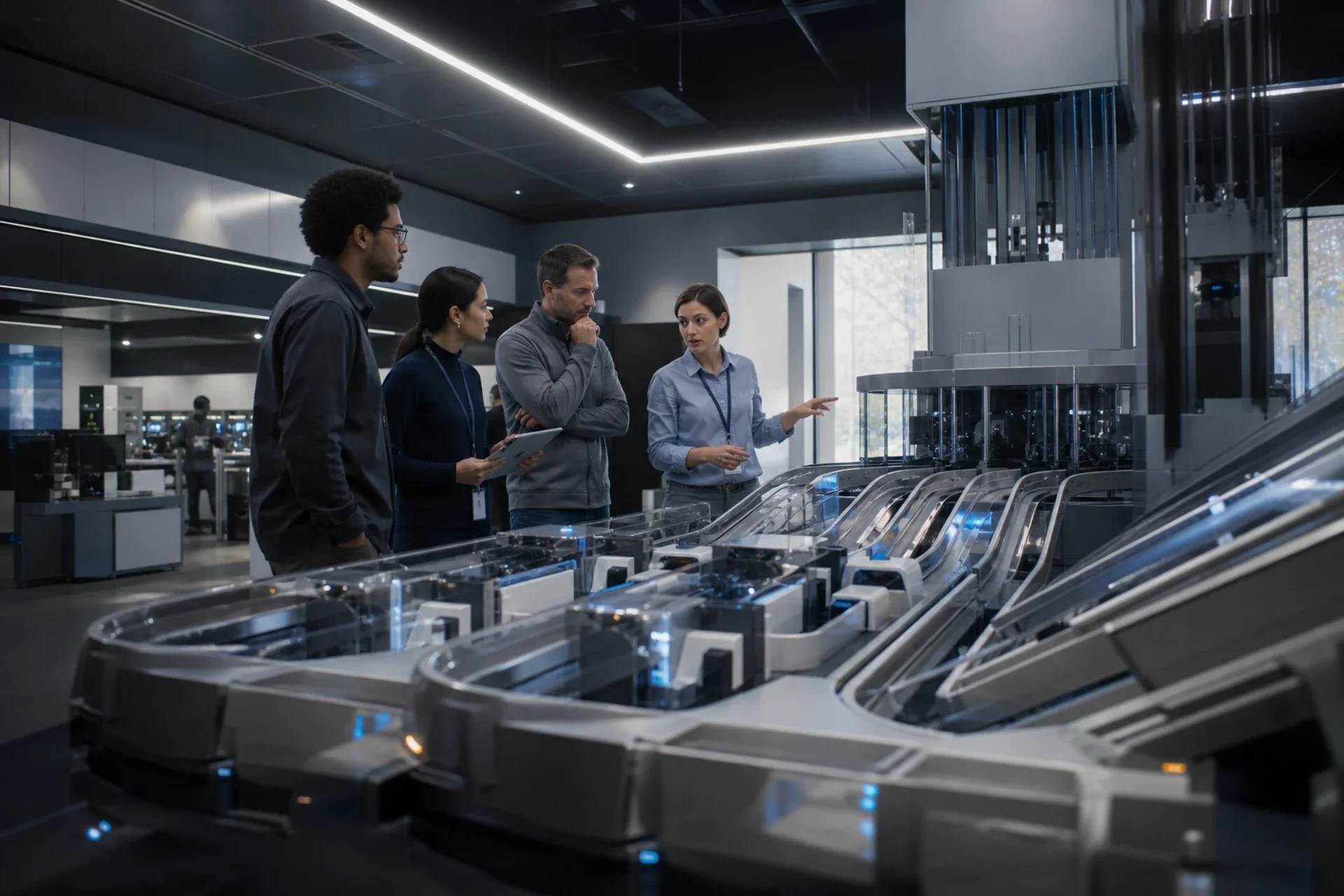 Engineers supervising resilient cloud marketplace release channels in an operations studio